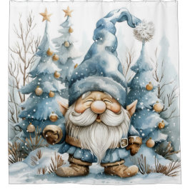 Dusty Blue Gnome und Weihnachtsbäume Duschvorhang