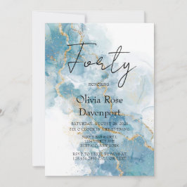 Dusty Blue & Gold Alkohol Tinte 40. Geburtstag Par Einladung