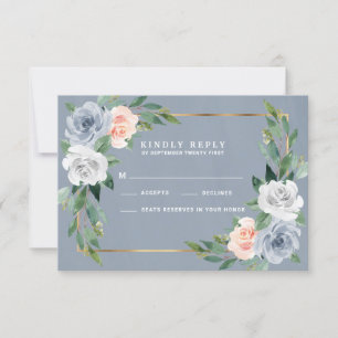 Dusty Blue Gold Blush Peach Wedding RSVP Cards
