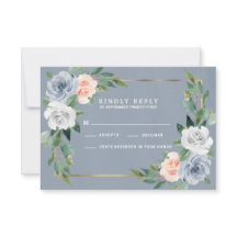 Dusty Blue Gold Blush Peach Wedding RSVP Cards
