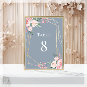 Dusty Blue Gold Blush Pink Floral Wedding Tischnummer