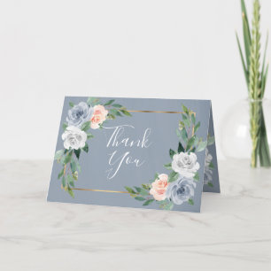 Dusty Blue Gold Blush Pink Peach Floral Wedding Dankeskarte