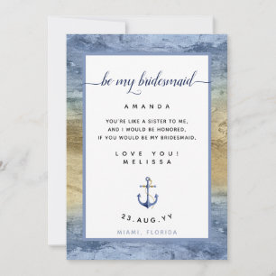 Dusty Blue Gold Bridesmaid Vorschlag Nautic Card Einladung