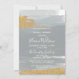 Dusty Blue Gold Calligraphy Brautparty Einladung