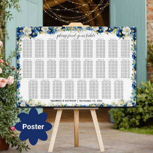 Dusty Blue Gold Floral 26 Tische Hochzeitssitze Poster