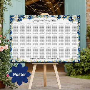 Dusty Blue Gold Floral 30 Tische Hochzeitssitze Poster