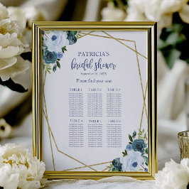 Dusty Blue Gold Floral Brautparty Seekarte Poster