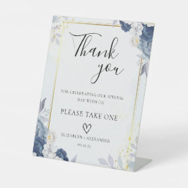 Dusty Blue Gold Floral Gastgeschenke Hochzeiten Sockelschild