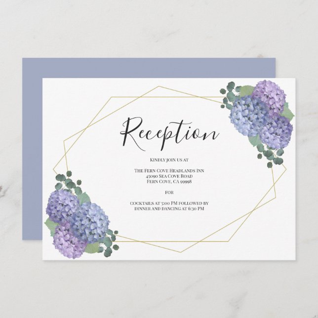 Dusty Blue Gold Floral Geometric Wedding Reception Begleitkarte (Vorne/Hinten)