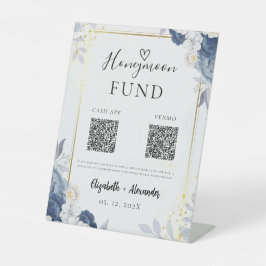 Dusty Blue Gold Floral Hochzeitsfonds Sockelschild