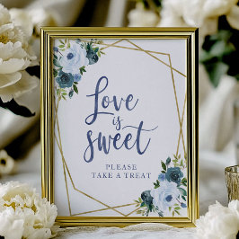 Dusty Blue Gold Floral Liebe ist süßes Zeichen Poster