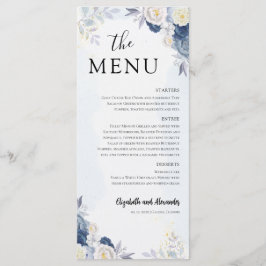 Dusty Blue Gold Floral Wedding Menü und vielen Dan Menükarte