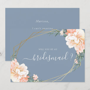 Dusty Blue Gold Floral werden Sie meine Bridesmaid Einladung
