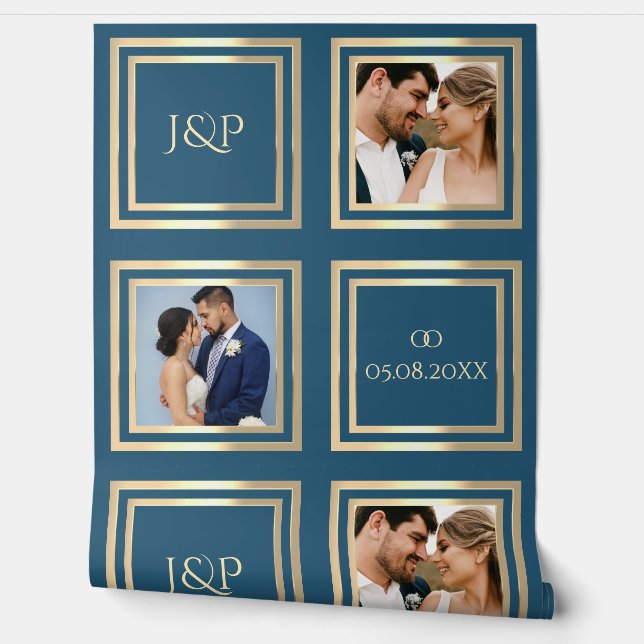 Dusty Blue Gold Foto heißt Hochzeitsdekoration Tapete (Abrollen)