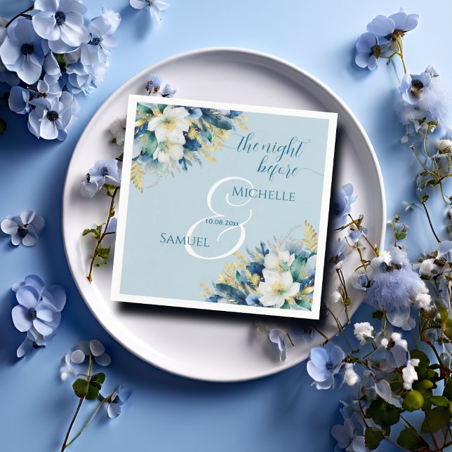 Dusty Blue Gold Glitzer Floral Serviette (Von Creator hochgeladen)