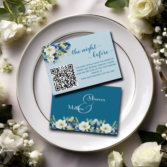 Dusty Blue Gold Glitzer QR Code Begleitkarte (Von Creator hochgeladen)