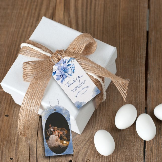 Dusty Blue Gold Glitzer Rustic Vielen Dank Geschenkanhänger (Von Creator hochgeladen)