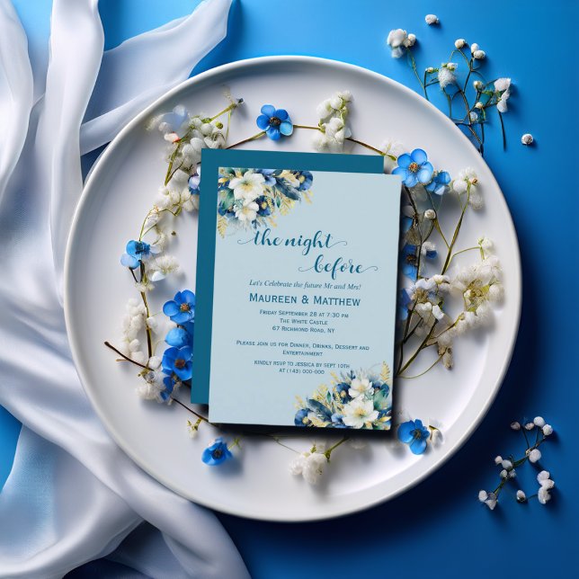 Dusty Blue Gold Glitzer "The Night Before" Hochzei Einladung (Von Creator hochgeladen)