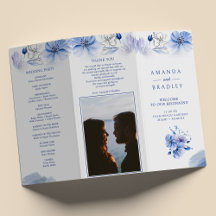 Dusty Blue & Gold Glitzer Trifold Wedding Program