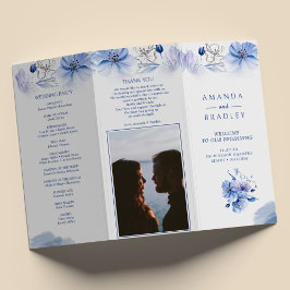 Dusty Blue & Gold Glitzer Trifold Wedding Program Flyer