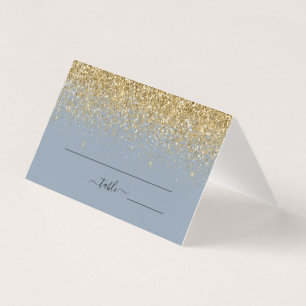Dusty Blue & Gold Glitzer Wedding Platzkarte