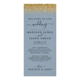 Dusty Blue & Gold Glitzer Wedding Program Werbekarte