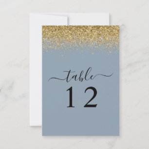 Dusty Blue & Gold Glitzer Wedding Table Card Einladung