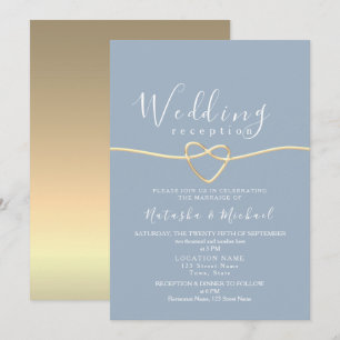 Dusty Blue Gold Heart Wedding Reception Einladung