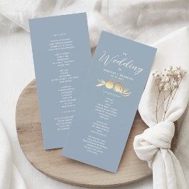 Dusty Blue Gold Lovebirds Wedding Programm