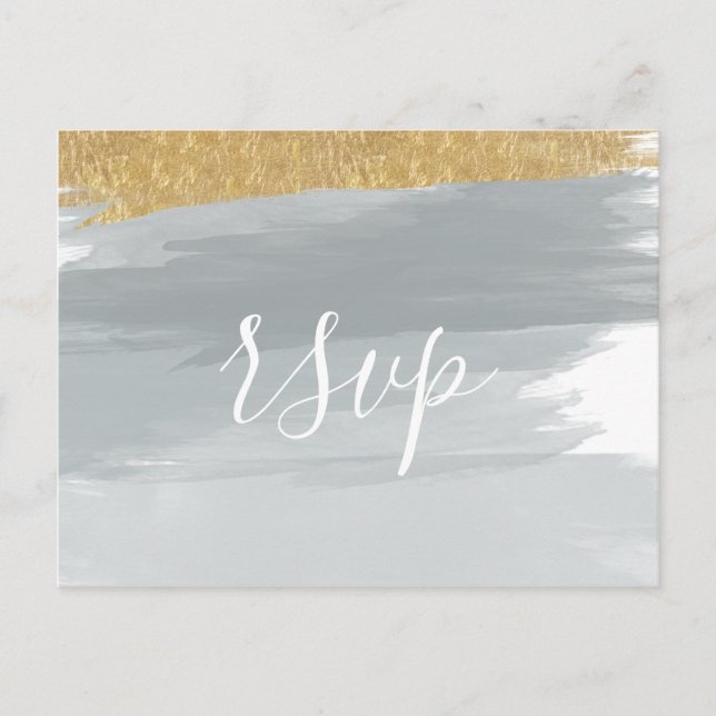 Dusty Blue Gold Minimalistisch Calligrafy Wedding Einladungspostkarte (Vorderseite)