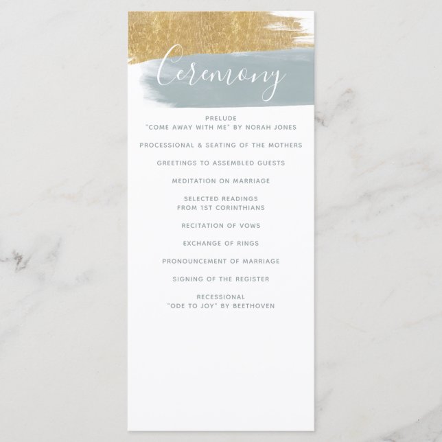 Dusty Blue Gold Minimalistisch Calligrafy Wedding Programm (Vorderseite)