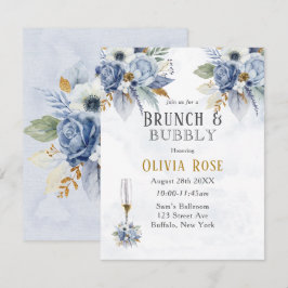 Dusty Blue Gold Peony Chic Brunch & Bubbly Einladu Einladung