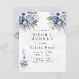 Dusty Blue Gold Peony Chic Brunch & Bubbly Einladung