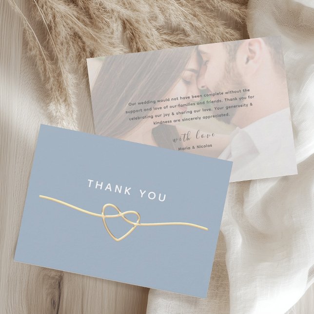 Dusty Blue Gold Photo Wedding Thank You Card Dankeskarte (Von Creator hochgeladen)