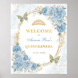 Dusty Blue Gold Quinceanera Mis Quince Willkommen Poster