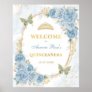 Dusty Blue Gold Quinceanera Mis Quince Willkommen Poster