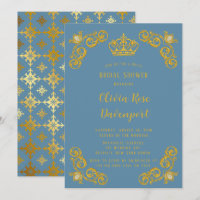 Dusty Blue & Gold Royal Crown Damask Brautparty