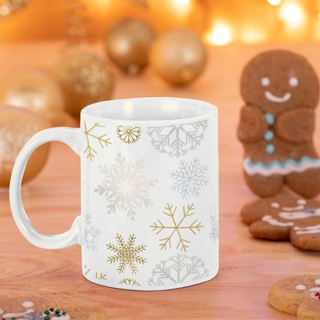 Dusty Blue & Gold Snowflake Winter Tasse (Winter Wonderland Keepsake Mug)
