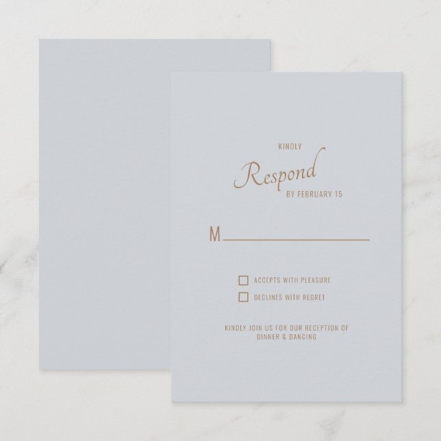 Dusty Blue Gold Text Wedding RSVP Karte (Vorne/Hinten)