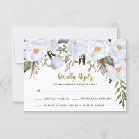 Dusty Blue Gold Vintag Floral Wedding RSVP Cards