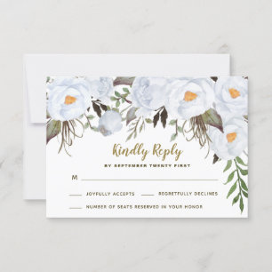 Dusty Blue Gold Vintag Floral Wedding RSVP Cards Karte