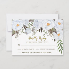 Dusty Blue Gold Vintag Floral Wedding RSVP Cards Karte