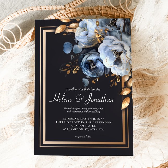 Dusty Blue Gold Wasserfarbe Moderne Elegante Hochz Einladung (Dusty Blue Gold Watercolor Modern Elegant Wedding Invitation)