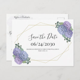 Dusty Blue Gold Watercolor Floral Save the Date Postkarte