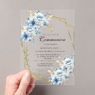 Dusty Blue Gold Wildblume Erste Heilige Kommune Acryleinladungen
