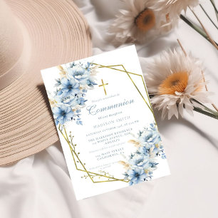 Dusty Blue Gold Wildblume Erste Heilige Kommune Einladung