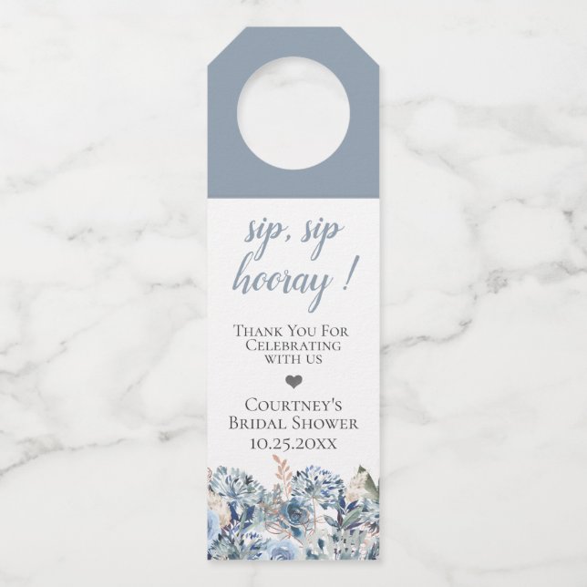 Dusty Blue Golden Botanical Flaschenanhänger (Vorderseite)