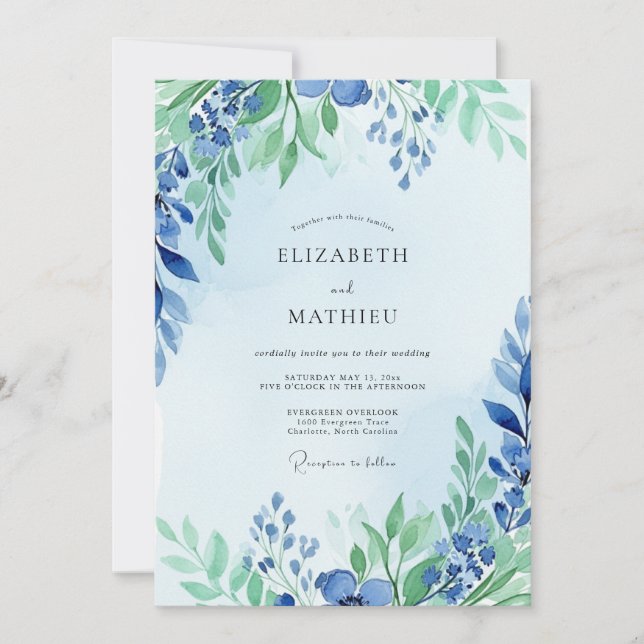 Dusty Blue Graceful Spring Wedding Einladung (Vorderseite)