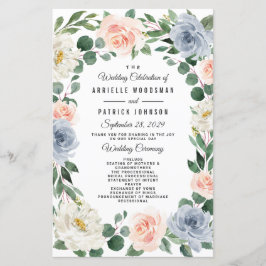 Dusty Blue Gray Blush Pink Peach Hochzeitsprogramm