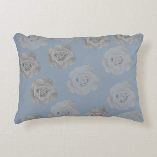 Dusty Blue Gray Floral Gray Dark Elegant Klasse Dekokissen (Vorderseite)
